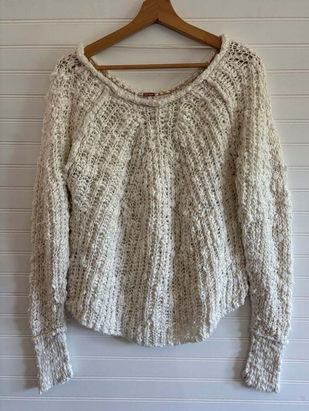 Free People In A Swirl Chunky Cotton Knit Pullover Sweater